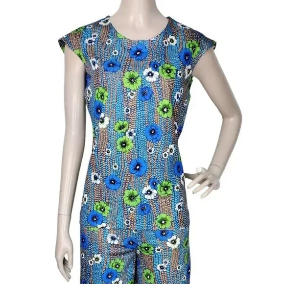 Vintage 60s Groovy Grannycore Floral Wide Leg Pant Top & Jacket 3 Piece Cord-Set